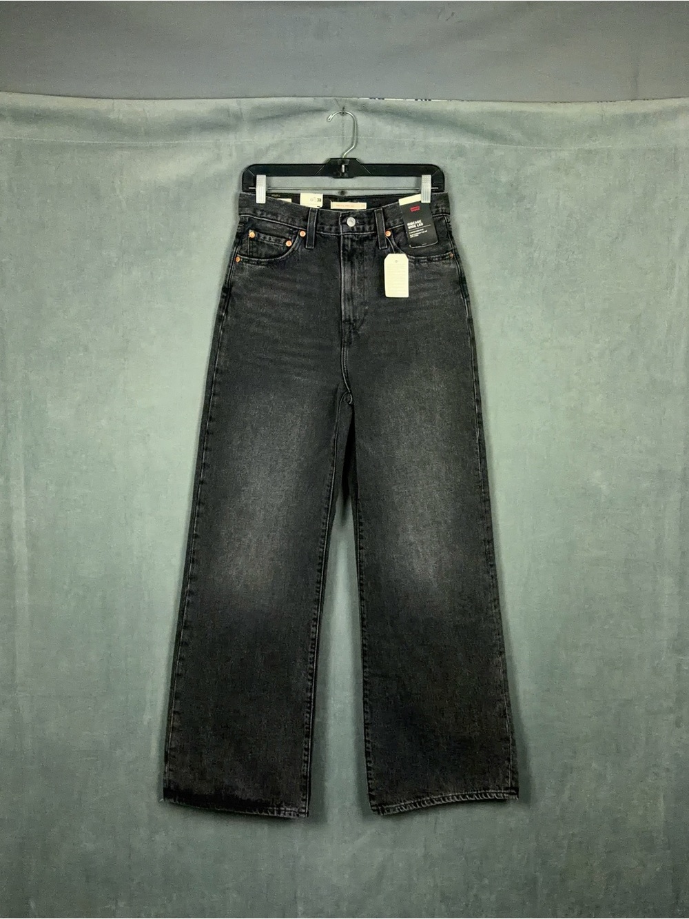 Levis Ribcage Wide Leg Jeans Womens Size 28x32 Black High Rise NWT
